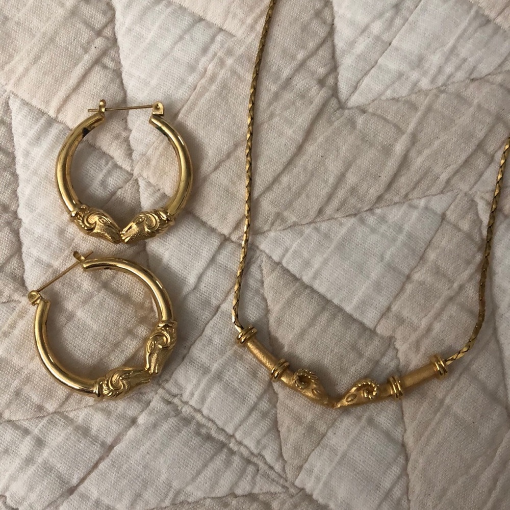 Vintage Monet Aries Ram Earring and Necklace